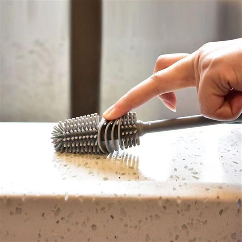 EYAKEG Silicone Soft Bristle Water Bottle Cleaner Brush with Extra Long Handle for Flasks, Tumbler, Glassware, Sports Bottles, Baby Bottles, Vases, Narrow Neck, Gray - Image 1